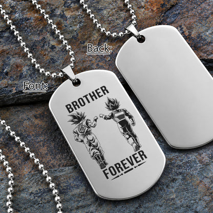 Personalized Dragon Ball Z Goku & Vegeta Brother Dog Tag Necklace - "Brother Forever" Engraved Stainless Steel Military Pendant Gift for Men