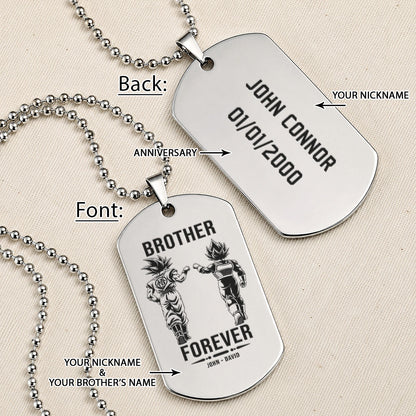 Personalized Dragon Ball Z Goku & Vegeta Brother Dog Tag Necklace - "Brother Forever" Engraved Stainless Steel Military Pendant Gift for Men
