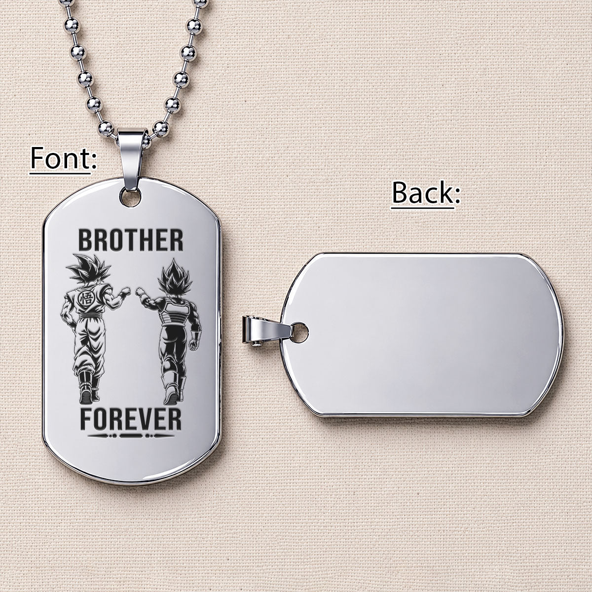 Personalized Dragon Ball Z Goku & Vegeta Brother Dog Tag Necklace - "Brother Forever" Engraved Stainless Steel Military Pendant Gift for Men