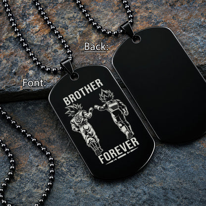 Personalized Dragon Ball Z Goku & Vegeta Brother Dog Tag Necklace - "Brother Forever" Engraved Stainless Steel Military Pendant Gift for Men