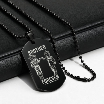 Personalized Dragon Ball Z Goku & Vegeta Brother Dog Tag Necklace - "Brother Forever" Engraved Stainless Steel Military Pendant Gift for Men