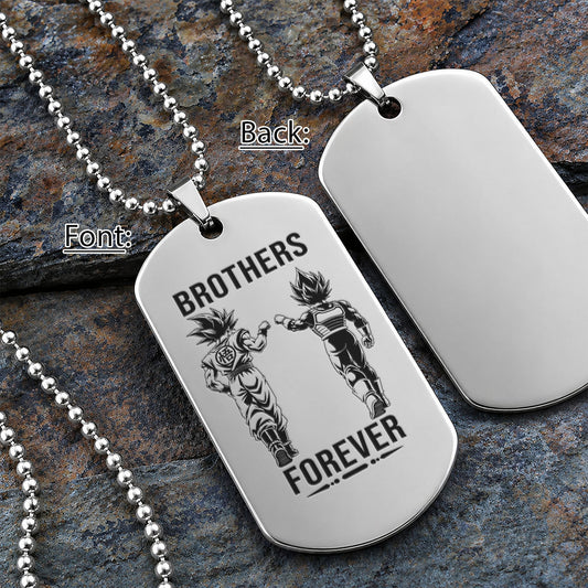 Dragon Ball Engraved Dog Tag Necklace - DRD074 - Goku - Vegeta - Brothers Forever - Military Ball Chain - 316L Stainless Steel