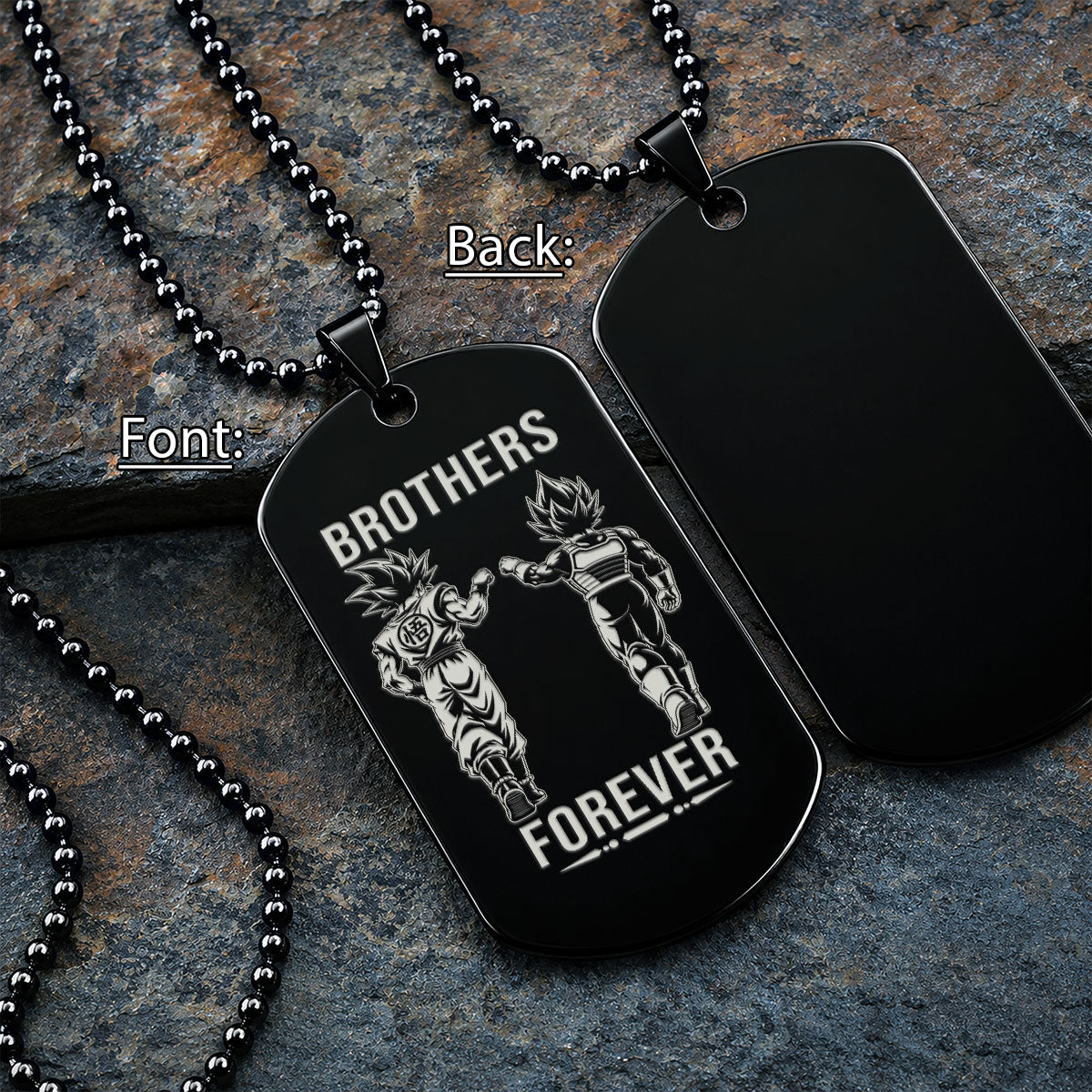 Personalized Dragon Ball Z Goku & Vegeta Brother Dog Tag Necklace - "Brothers Forever" Engraved Stainless Steel Military Pendant Gift for Men