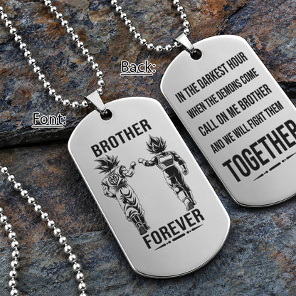 Personalized Dragon Ball Z Goku & Vegeta Brother Dog Tag Necklace - "Brother Forever" Engraved Stainless Steel Military Pendant Gift for Men