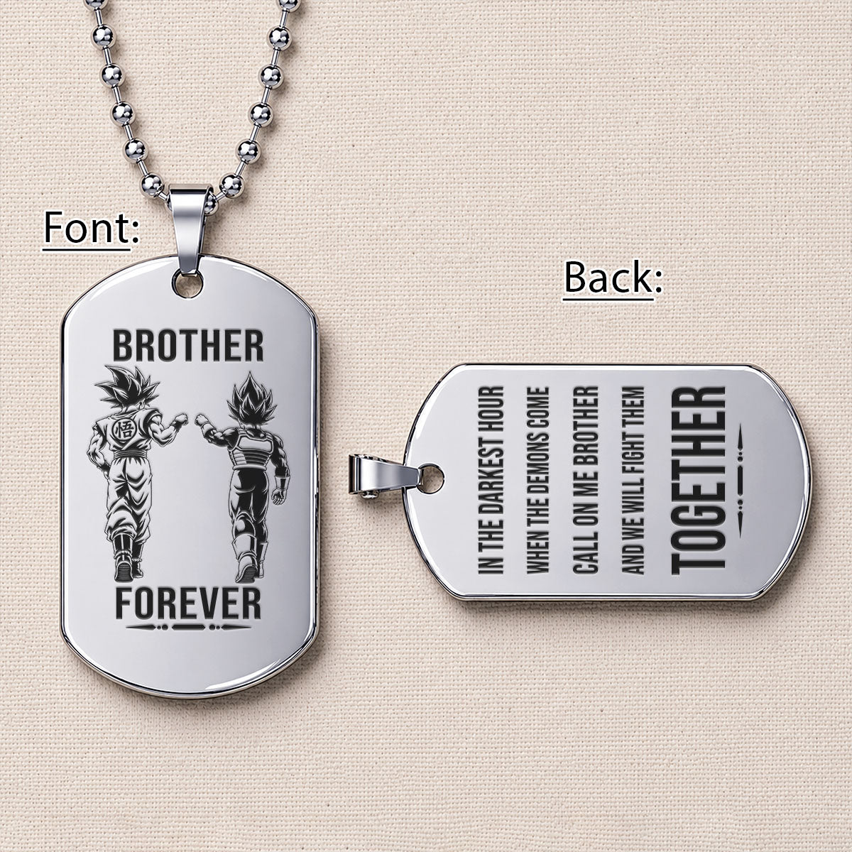 Personalized Dragon Ball Z Goku & Vegeta Brother Dog Tag Necklace - "Brother Forever" Engraved Stainless Steel Military Pendant Gift for Men