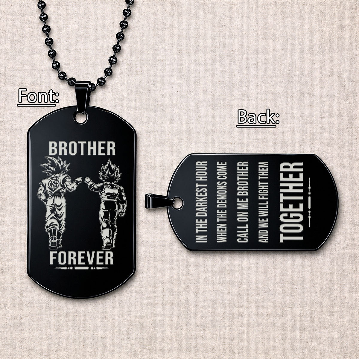 Personalized Dragon Ball Z Goku & Vegeta Brother Dog Tag Necklace - "Brother Forever" Engraved Stainless Steel Military Pendant Gift for Men
