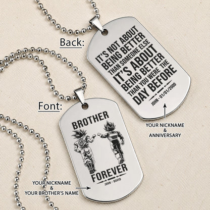 Personalized Dragon Ball Z Goku & Vegeta Brother Dog Tag Necklace - "Brother Forever" Engraved Stainless Steel Military Pendant Gift for Men