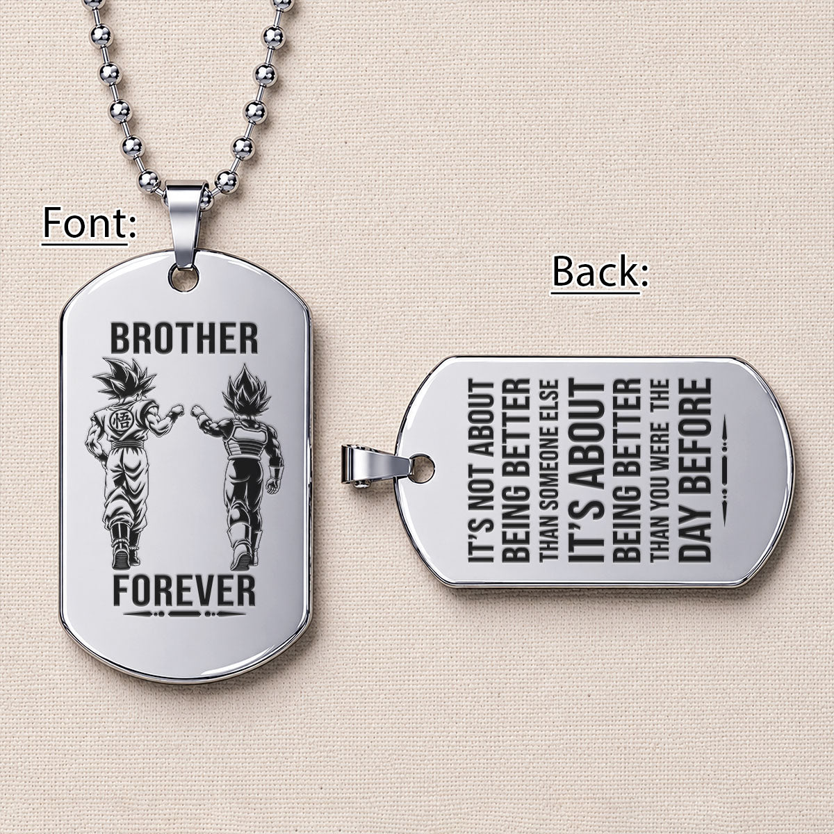 Personalized Dragon Ball Z Goku & Vegeta Brother Dog Tag Necklace - "Brother Forever" Engraved Stainless Steel Military Pendant Gift for Men