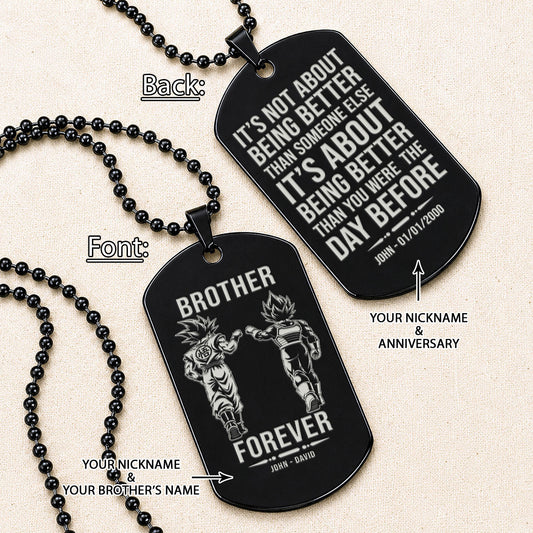 Dragon Ball Engraved Dog Tag Necklace - DRD079 - Goku - Vegeta - Brother Forever - Military Ball Chain - 316L Stainless Steel