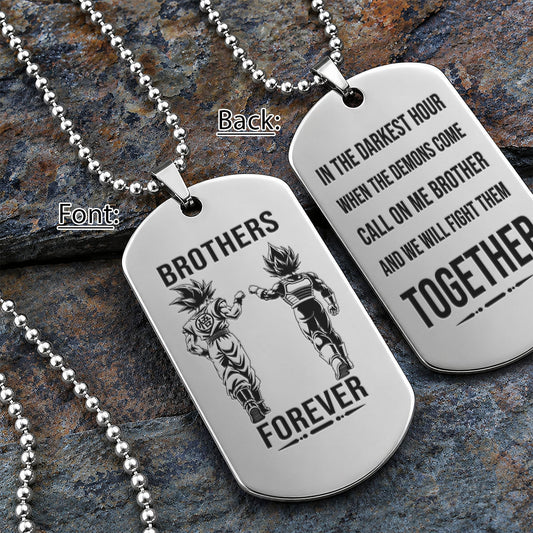 Dragon Ball Engraved Dog Tag Necklace - DRD080 - Goku - Vegeta - Brothers Forever - Military Ball Chain - 316L Stainless Steel