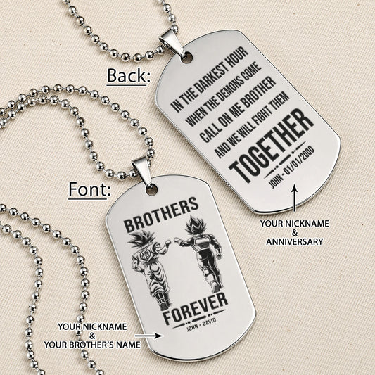 Dragon Ball Engraved Dog Tag Necklace - DRD080 - Goku - Vegeta - Brothers Forever - Military Ball Chain - 316L Stainless Steel