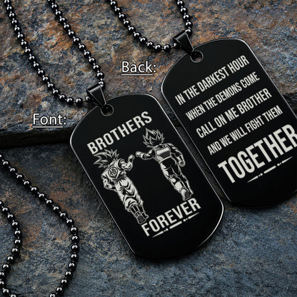 Personalized Dragon Ball Z Goku & Vegeta Brother Dog Tag Necklace - "Brothers Forever" Engraved Stainless Steel Military Pendant Gift for Men