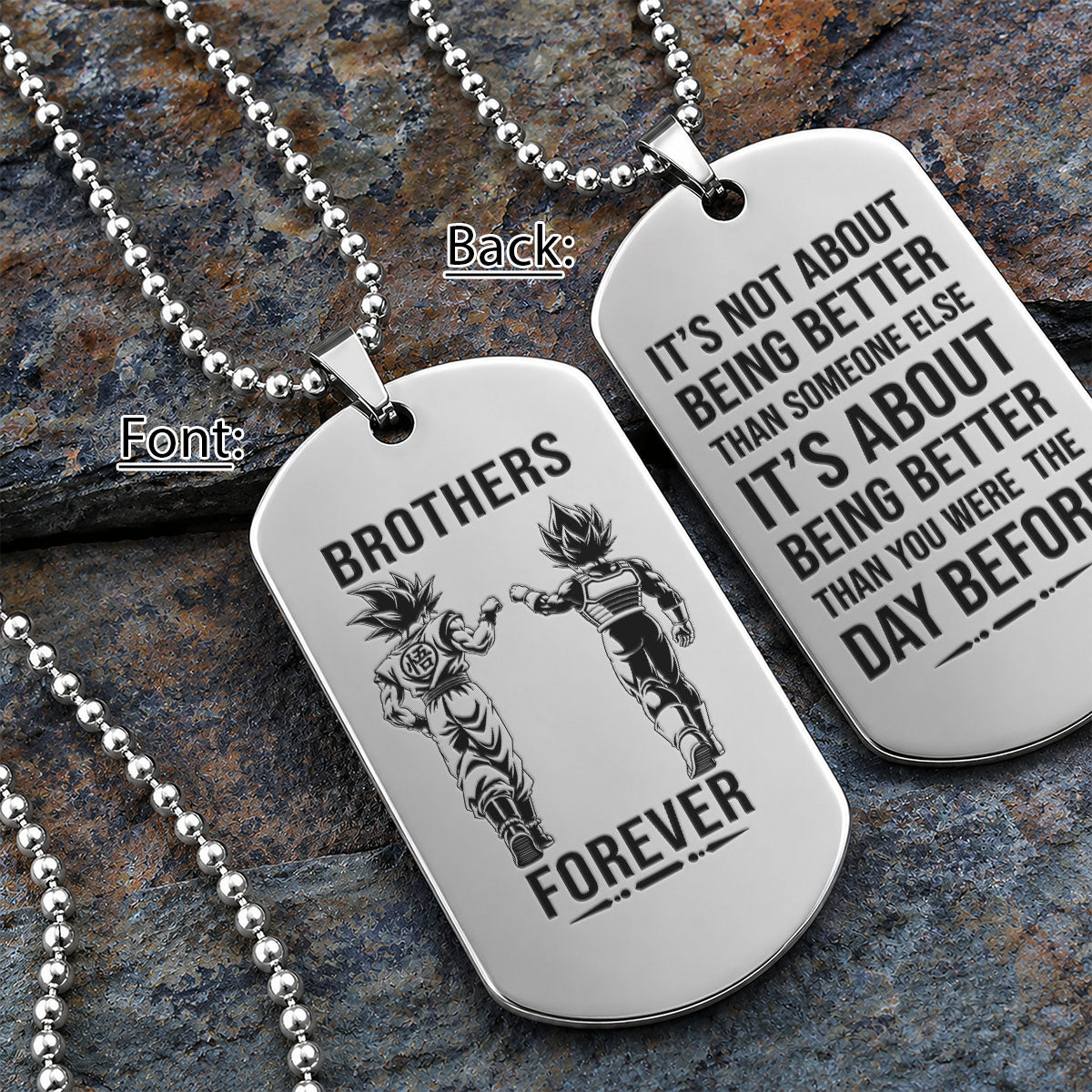 Personalized Dragon Ball Z Goku & Vegeta Brother Dog Tag Necklace - "Brothers Forever" Engraved Stainless Steel Military Pendant Gift for Men