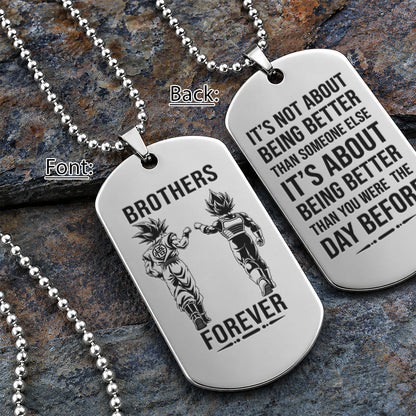 Personalized Dragon Ball Z Goku & Vegeta Brother Dog Tag Necklace - "Brothers Forever" Engraved Stainless Steel Military Pendant Gift for Men
