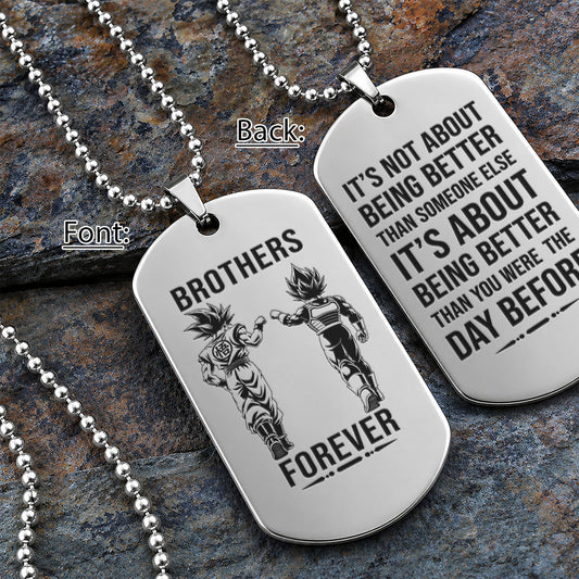 Personalized Dragon Ball Z Goku & Vegeta Brother Dog Tag Necklace - "Brothers Forever" Engraved Stainless Steel Military Pendant Gift for Men