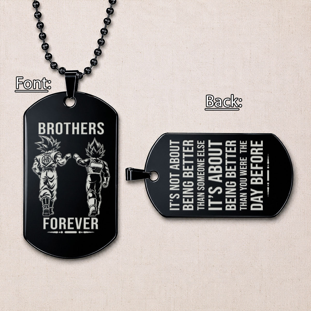 Personalized Dragon Ball Z Goku & Vegeta Brother Dog Tag Necklace - "Brothers Forever" Engraved Stainless Steel Military Pendant Gift for Men