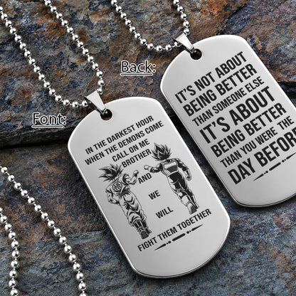 Personalized Dragon Ball Z Goku & Vegeta Brother Dog Tag Necklace - "Call On Me Brother" Engraved Stainless Steel Military Pendant Gift for Men