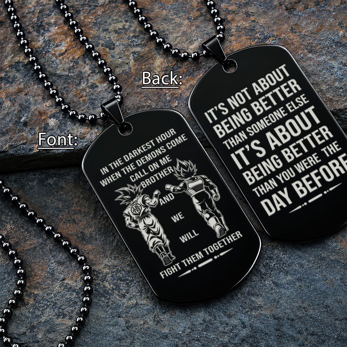 Personalized Dragon Ball Z Goku & Vegeta Brother Dog Tag Necklace - "Call On Me Brother" Engraved Stainless Steel Military Pendant Gift for Men