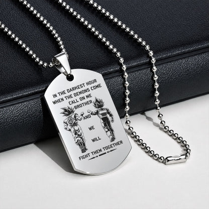 Personalized Dragon Ball Z Goku & Vegeta Brother Dog Tag Necklace - "Quitting Is Not" Engraved Stainless Steel Military Pendant Gift for Men