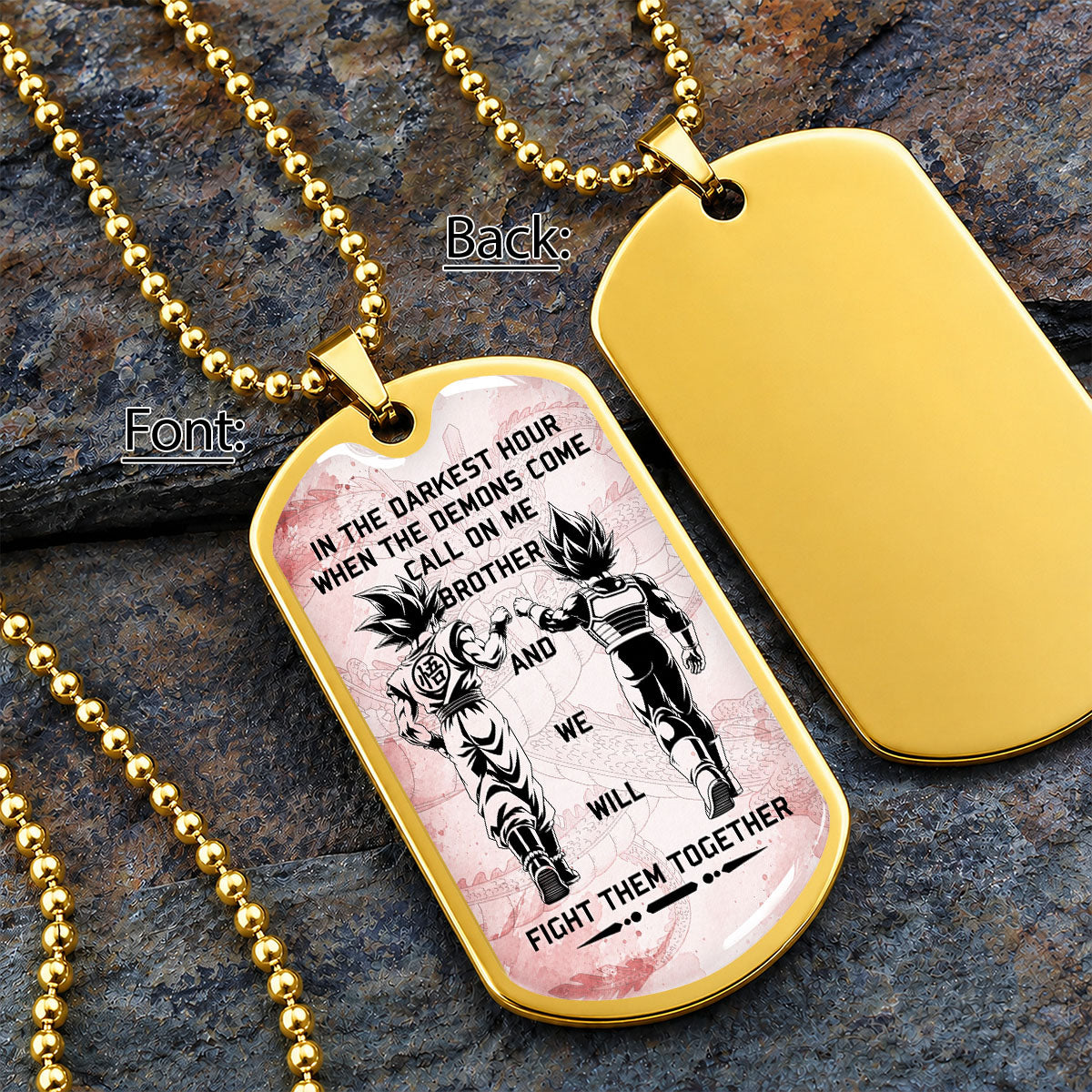 Custom Dragon Ball Goku & Vegeta Brother Dog Tag Necklace - Motivational Quote "Call On Me Brother"  Stainless Steel Pendant - Anime Gift for DBZ Fans - DRDL040