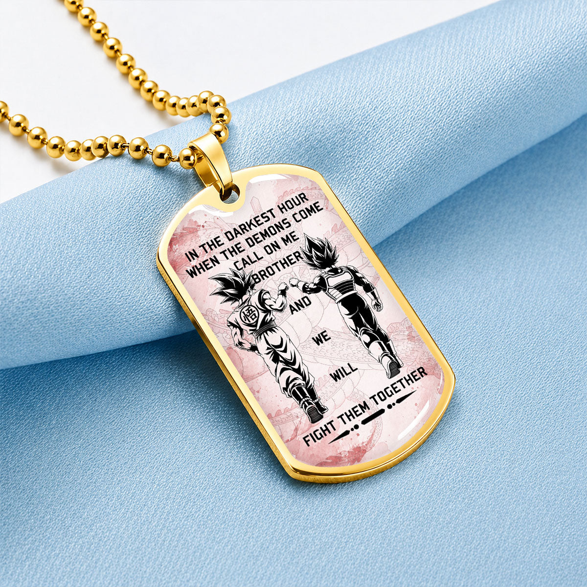 Dragon Ball Dog Tag Necklace - DRDL040 - Goku - Vegeta - Call On Me Brother -  Military Ball Chain
