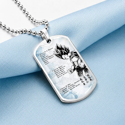 Custom Dragon Ball Vegeta Dog Tag Necklace - Motivational Quote “7 Virtues of a Warrior & 5 Keys to Health” Stainless Steel Pendant - Gift for DBZ Fans - DRDL043