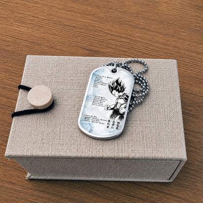Custom Dragon Ball Vegeta Dog Tag Necklace - Motivational Quote “7 Virtues of a Warrior & 5 Keys to Health” Stainless Steel Pendant - Gift for DBZ Fans - DRDL043