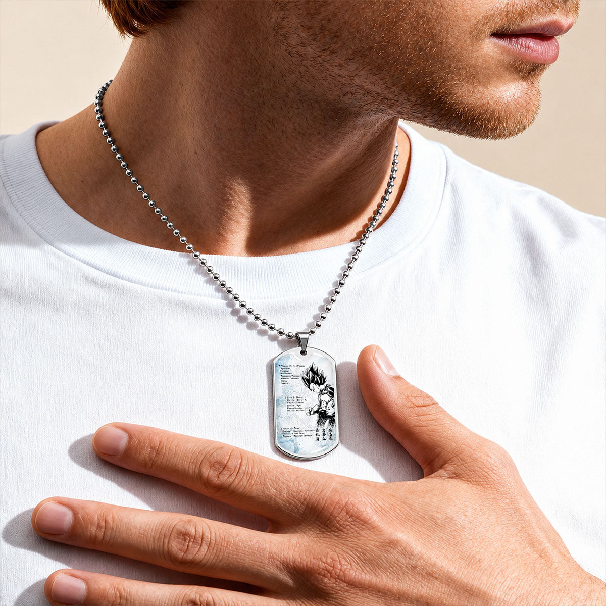 Dragon Ball Dog Tag Necklace - DRDL043 - Vegeta - 7 Virtues of a Warrior - 5 Keys to Health - Military Ball Chain