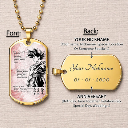 Dragon Ball Dog Tag Necklace - DRDL044 - Goku - 7 Virtues of a Warrior - 5 Keys to Health - Military Ball Chain
