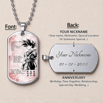 Dragon Ball Dog Tag Necklace - DRDL044 - Goku - 7 Virtues of a Warrior - 5 Keys to Health - Military Ball Chain
