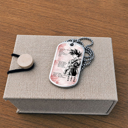 Dragon Ball Dog Tag Necklace - DRDL044 - Goku - 7 Virtues of a Warrior - 5 Keys to Health - Military Ball Chain