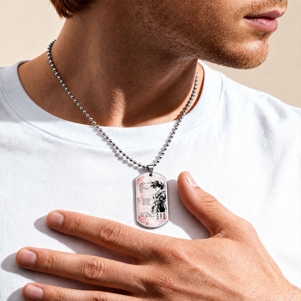 Dragon Ball Dog Tag Necklace - DRDL044 - Goku - 7 Virtues of a Warrior - 5 Keys to Health - Military Ball Chain