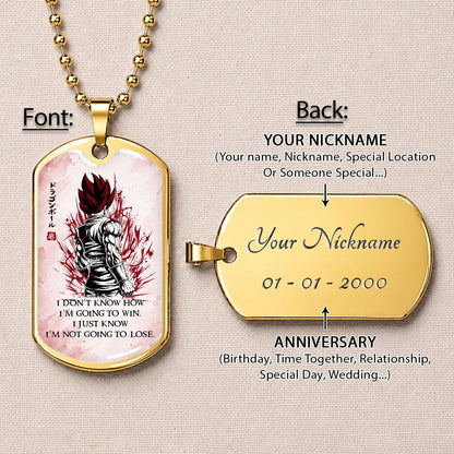 Dragon Ball Dog Tag Necklace - DRDL058 - Super Saiyan God Vegito - I'm Not Going To Lose - Military Ball Chain