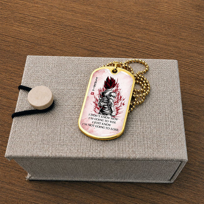 Custom Dragon Ball Saiyan God Vegito Dog Tag Necklace - Motivational Quote "I'm Not Going To Lose" Stainless Steel Pendant - Anime Gift for DBZ Fans - DRDL058