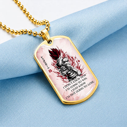 Custom Dragon Ball Saiyan God Vegito Dog Tag Necklace - Motivational Quote "I'm Not Going To Lose" Stainless Steel Pendant - Anime Gift for DBZ Fans - DRDL058