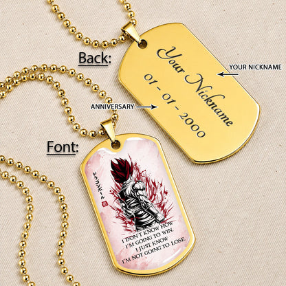 Custom Dragon Ball Saiyan God Vegito Dog Tag Necklace - Motivational Quote "I'm Not Going To Lose" Stainless Steel Pendant - Anime Gift for DBZ Fans - DRDL058