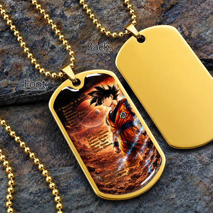 Custom Dragon Ball Goku Dog Tag Necklace - Motivational Quote “7 Virtues of a Warrior & 5 Keys to Health” Stainless Steel Pendant - Gift for DBZ Fans - DRDL080