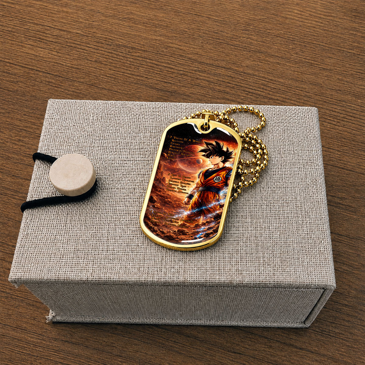 Custom Dragon Ball Goku Dog Tag Necklace - Motivational Quote “7 Virtues of a Warrior & 5 Keys to Health” Stainless Steel Pendant - Gift for DBZ Fans - DRDL080