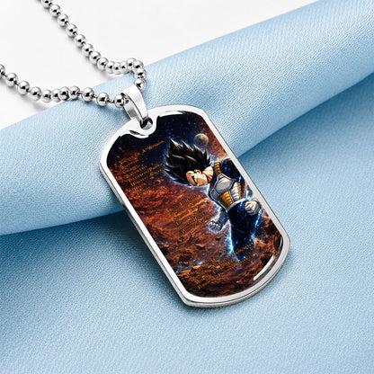 Custom Dragon Ball Vegeta Dog Tag Necklace - Motivational Quote “7 Virtues of a Warrior & 5 Keys to Health” Stainless Steel Pendant - Gift for DBZ Fans - DRDL081