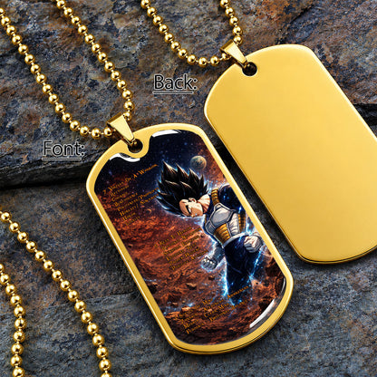 Custom Dragon Ball Vegeta Dog Tag Necklace - Motivational Quote “7 Virtues of a Warrior & 5 Keys to Health” Stainless Steel Pendant - Gift for DBZ Fans - DRDL081