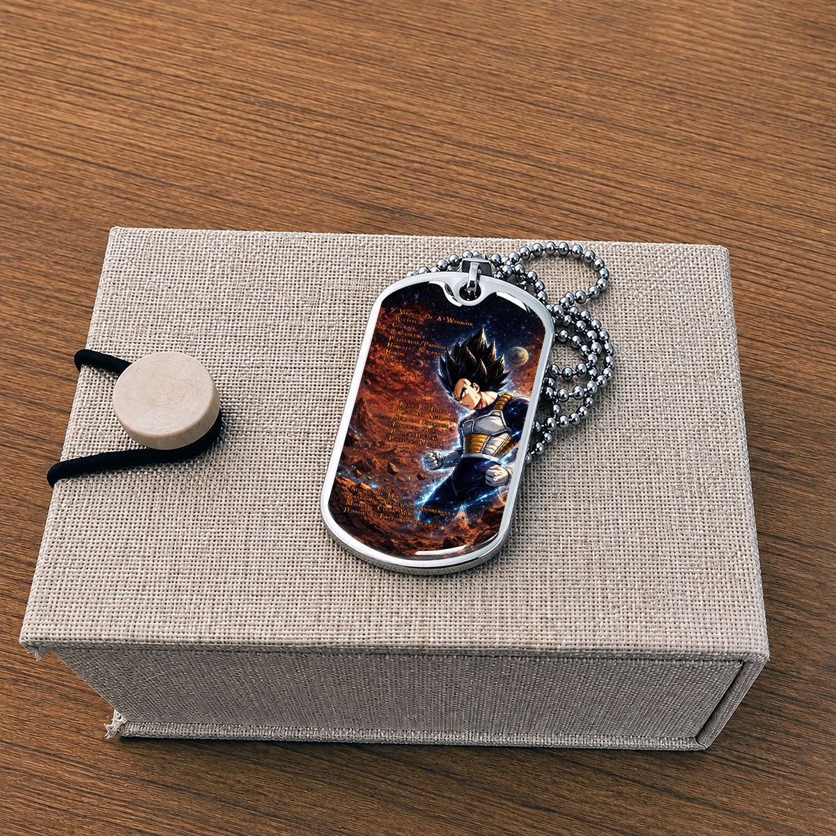 Custom Dragon Ball Vegeta Dog Tag Necklace - Motivational Quote “7 Virtues of a Warrior & 5 Keys to Health” Stainless Steel Pendant - Gift for DBZ Fans - DRDL081