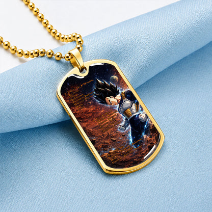 Custom Dragon Ball Vegeta Dog Tag Necklace - Motivational Quote “7 Virtues of a Warrior & 5 Keys to Health” Stainless Steel Pendant - Gift for DBZ Fans - DRDL081