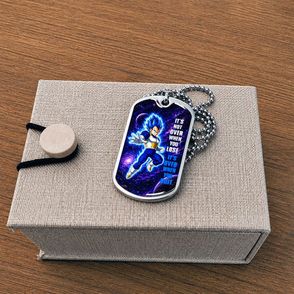 Custom Dragon Ball Saiyan Blue Vegeta Dog Tag Necklace - Motivational Quote “It's Not Over When You Lose” Stainless Steel Pendant - Gift for DBZ Fans - DRDL083