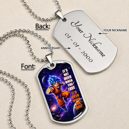 Custom Dragon Ball Saiyan Blue Vegeta Dog Tag Necklace - Motivational Quote “It's Not Over When You Lose” Stainless Steel Pendant - Gift for DBZ Fans - DRDL084