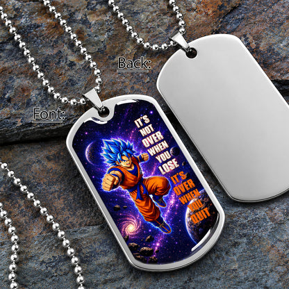 Custom Dragon Ball Saiyan Blue Vegeta Dog Tag Necklace - Motivational Quote “It's Not Over When You Lose” Stainless Steel Pendant - Gift for DBZ Fans - DRDL084