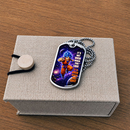 Custom Dragon Ball Saiyan Blue Vegeta Dog Tag Necklace - Motivational Quote “It's Not Over When You Lose” Stainless Steel Pendant - Gift for DBZ Fans - DRDL084