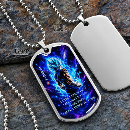 Custom Dragon Ball Saiyan Blue Vegito Dog Tag Necklace - Motivational Quote "I'm Not Going To Lose" Stainless Steel Pendant - Anime Gift for DBZ Fans - DRDL098