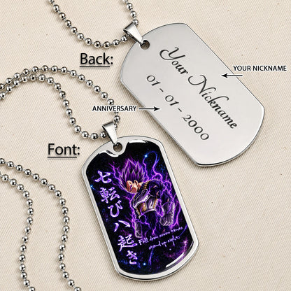 Custom Dragon Ball Ultra Ego Vegeta Dog Tag Necklace - Fall Down Seven Times Stand Up Eight” Stainless Steel Pendant - Anime Gift for DBZ Fans - DRDL106