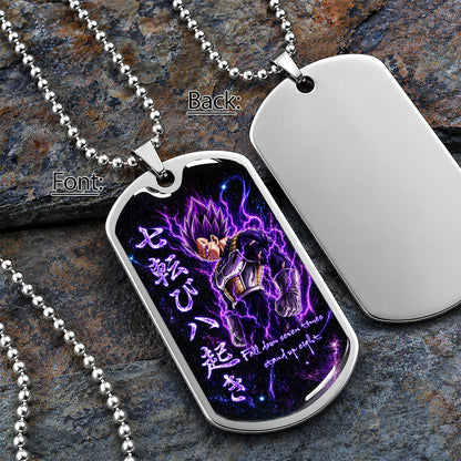 Custom Dragon Ball Ultra Ego Vegeta Dog Tag Necklace - Fall Down Seven Times Stand Up Eight” Stainless Steel Pendant - Anime Gift for DBZ Fans - DRDL106