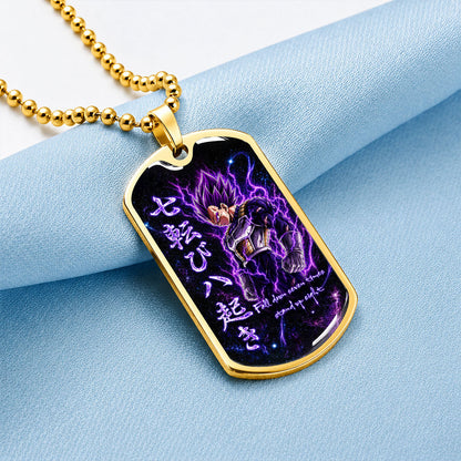 Custom Dragon Ball Ultra Ego Vegeta Dog Tag Necklace - Fall Down Seven Times Stand Up Eight” Stainless Steel Pendant - Anime Gift for DBZ Fans - DRDL106